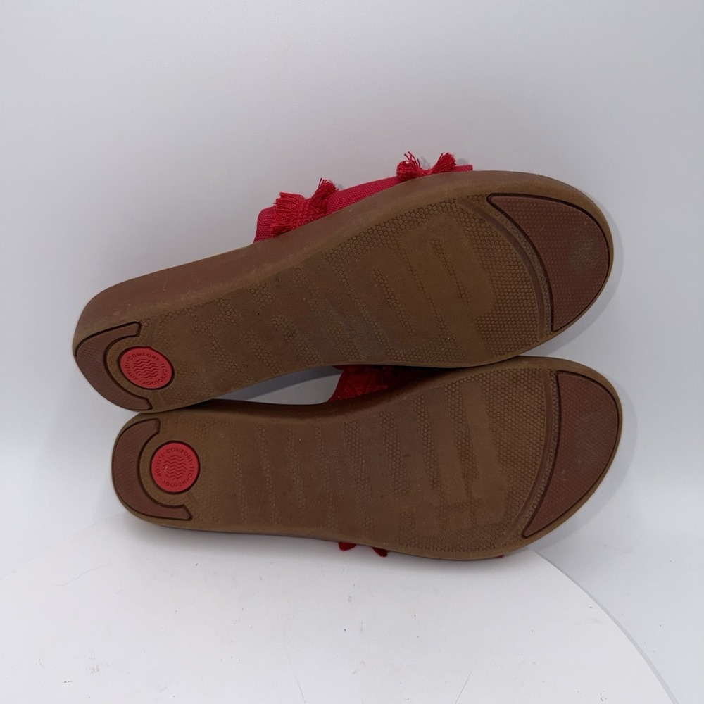 FitFlop Women's Size 10 Red Sola Fringe Slip On Sandals Vacation Summer Preppy - Picture 7 of 8